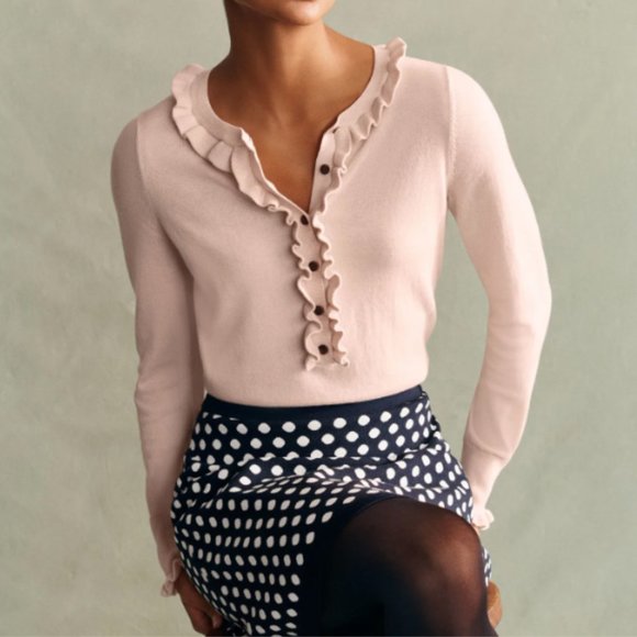 Boden Top Frill Henley Milkshake US 4 Pink Soft Cotton Wool Knit Ruffle Buttons - Picture 11 of 12
